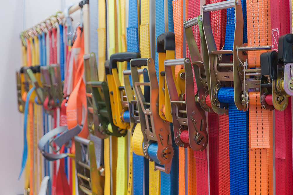 Cargo lashing material hangs on a truck load area 